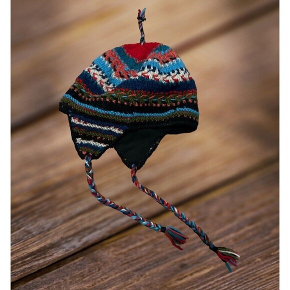 Lost Horizons Wool Floral Fair Isle Beanie Winter Hat Ear Flaps Women's One Size - Picture 2 of 9